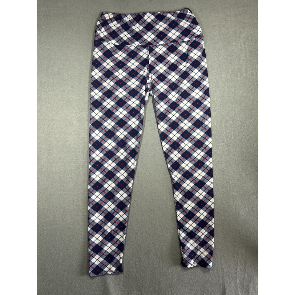 Leggings Depot Women's Small Blue White Red Plaid Argyle Stretch Leggings Pants